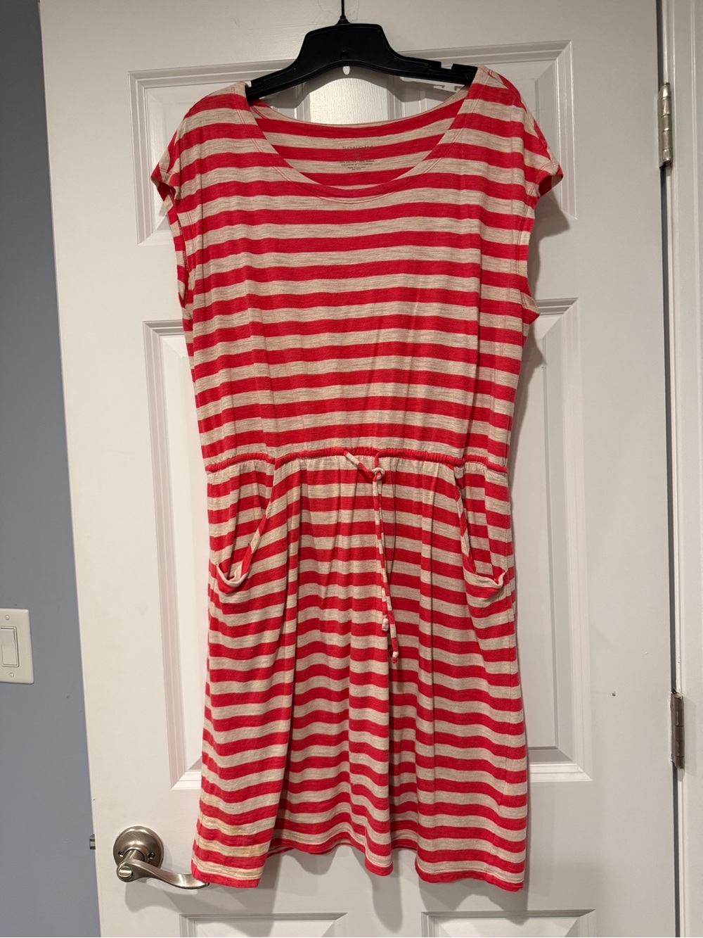 Sonoma Red and Cream Striped Casual Drawstring Dress